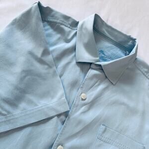 Tommy Bahama sz L Blue Silk Cotton Shirt Island Camp Men's Short Sleeve